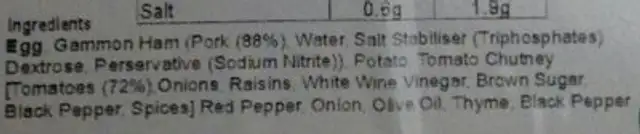 Poached eggs & patotoes ingredients label