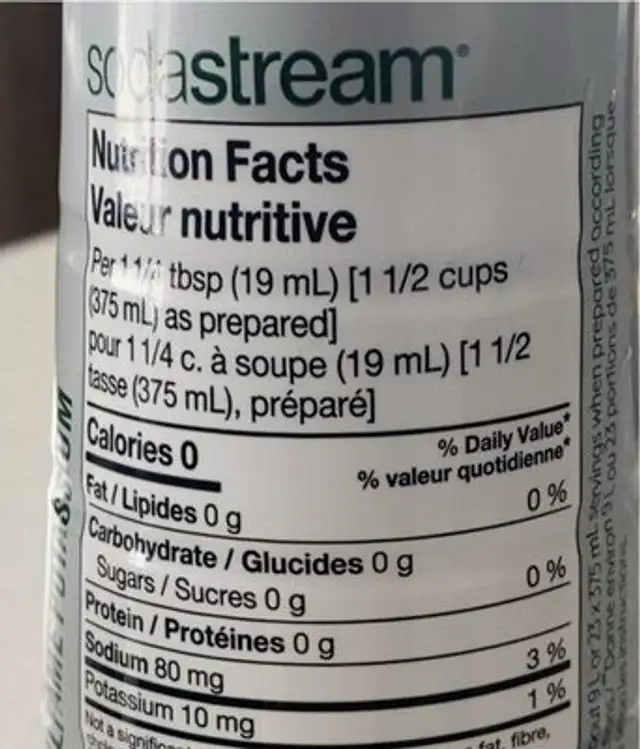 7up diète nutrition facts table