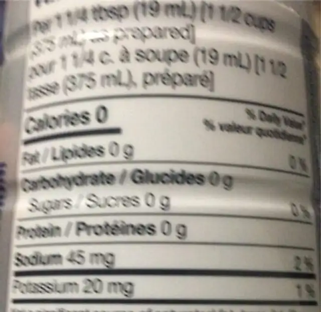 Sodastream® Diet Pepsi Drink Mix nutrition facts table