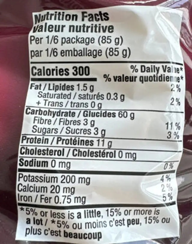 Pates rigatoni nutrition facts table
