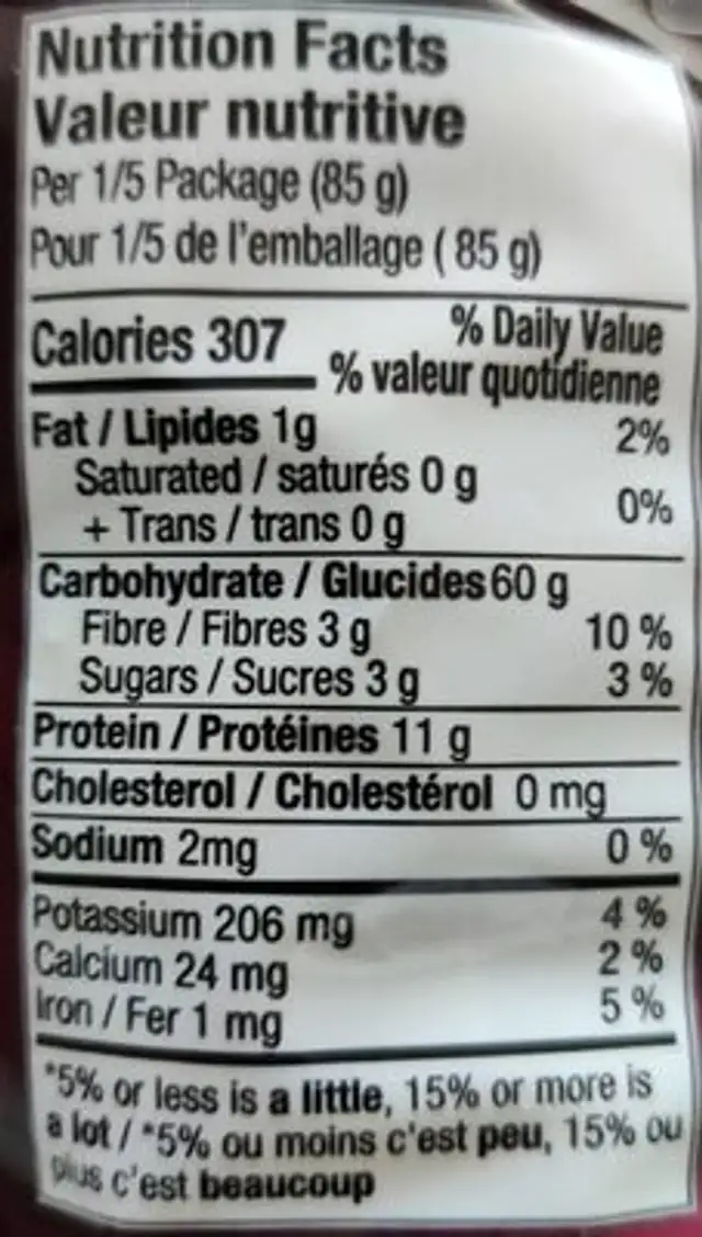 Pasta Penne Rigate nutrition facts table
