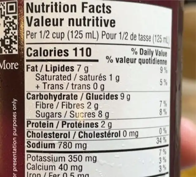 Fiofiore nutrition facts table