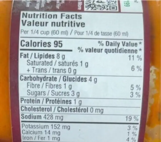 Pesto with garlic and chili pepper nutrition facts table