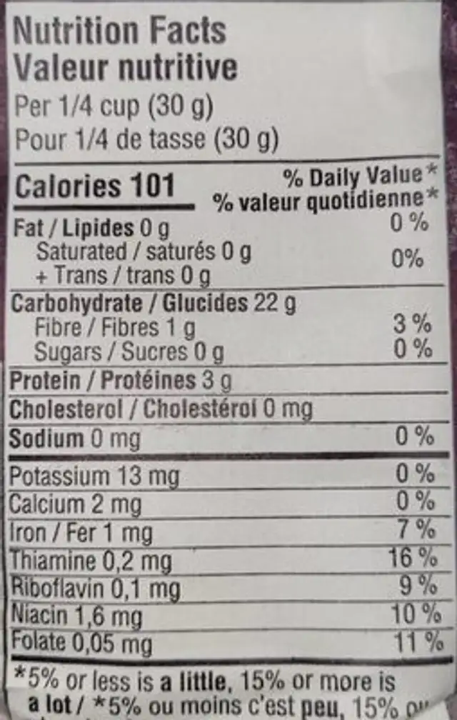 Farine nutrition facts table