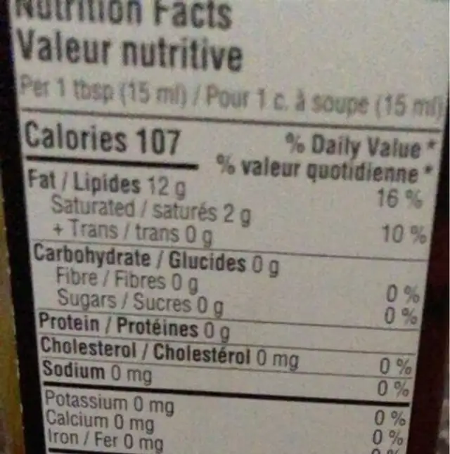 Extra Virgin O.O. w/ Balsamic nutrition facts table