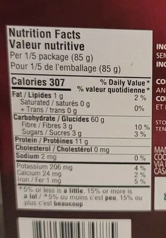 Pâtes Lasagne Frisées nutrition facts table