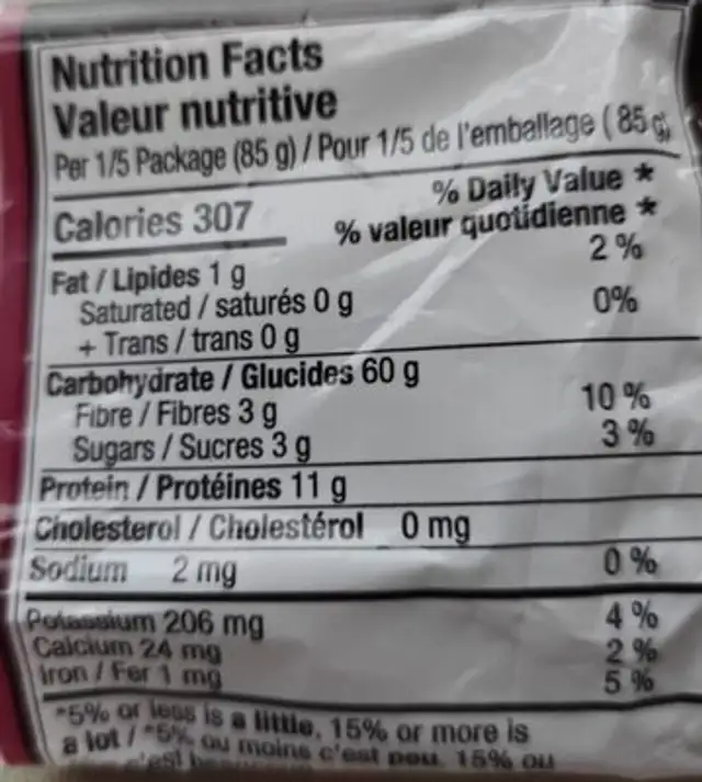 Pâtes spaghettini nutrition facts table