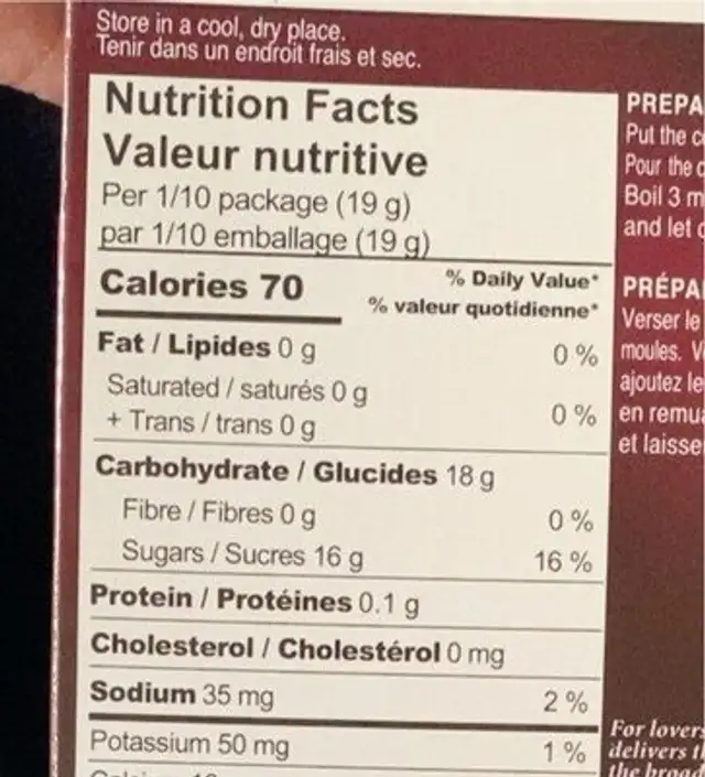 Creme caramel nutrition facts table