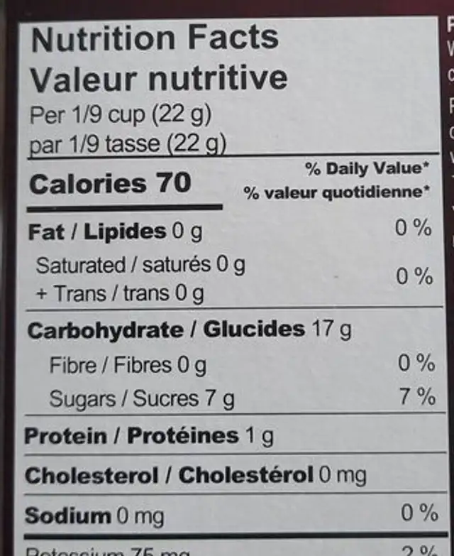 Melange a tarte nutrition facts table