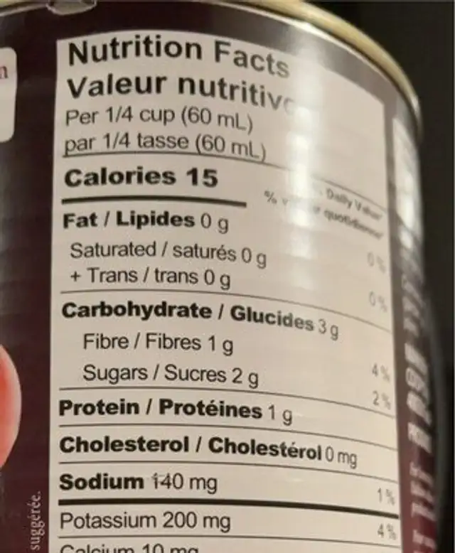Sauce tomate à l’origan et oignon nutrition facts table