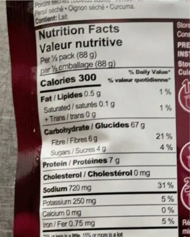 Risotto aux champignons Porcini nutrition facts table
