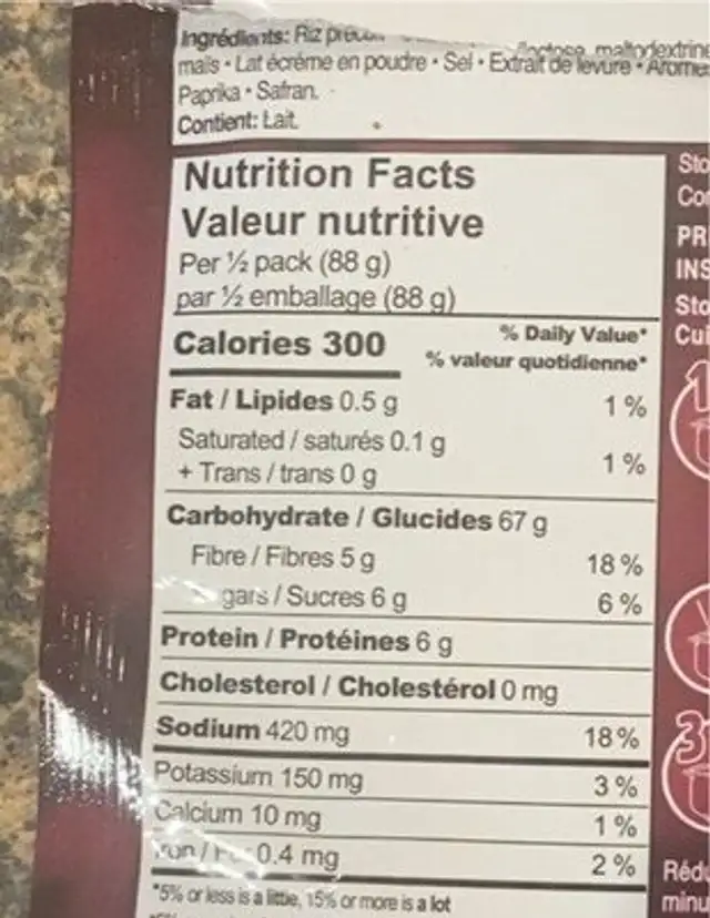 Risotto with saffron nutrition facts table