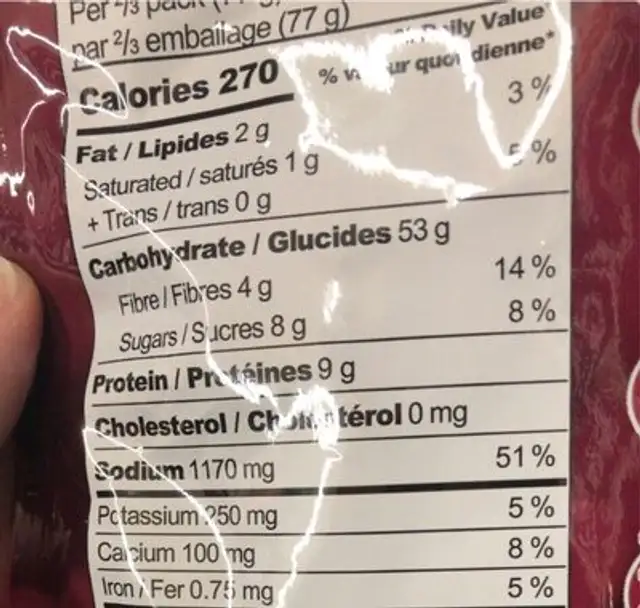 Fusilli with cheese nutrition facts table