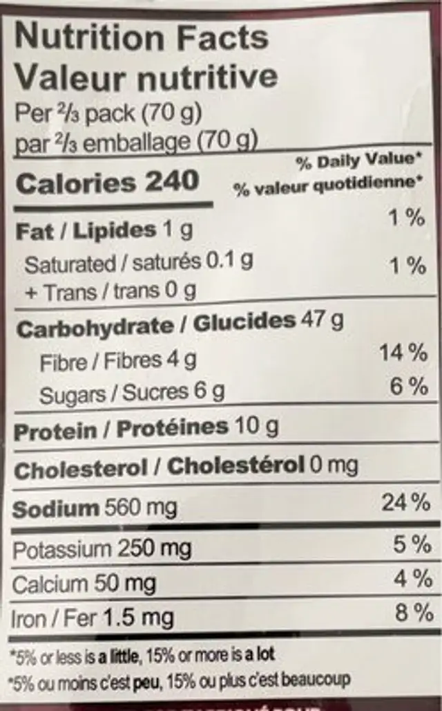Fusilli with Mushrooms nutrition facts table