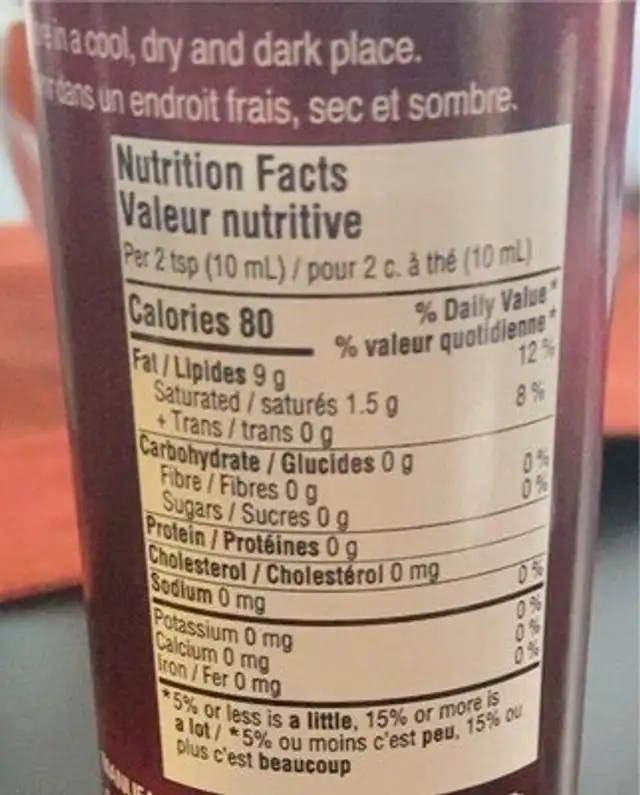 Extra Virgin Olive Oil with Rosemary Flavouring nutrition facts table