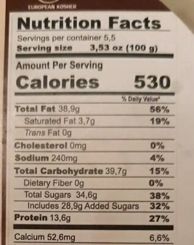 Halva sunflower nutrition facts table