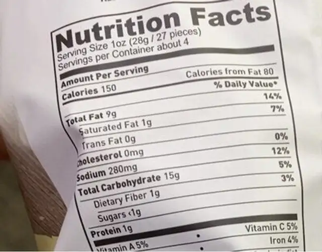 Quinoa and kale puff nutrition facts table