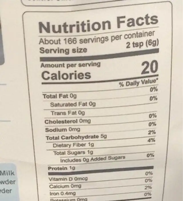 The Maca Team Red Maca Root Powder nutrition facts table