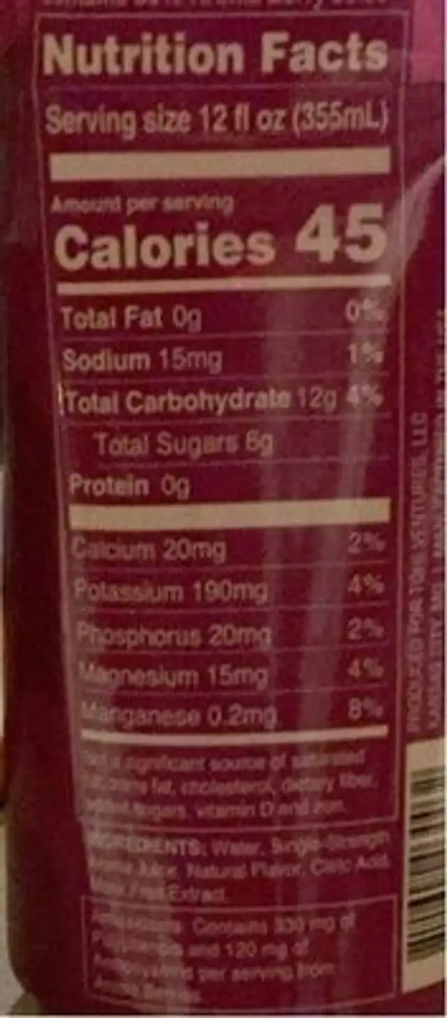 Aronia Berry nutrition facts table