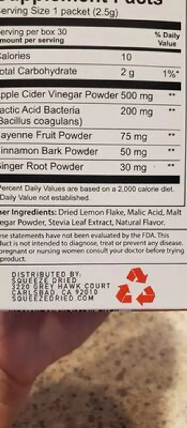 Squeeze dry apple cider vinegar ingredients label
