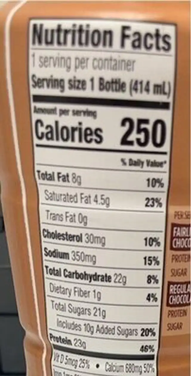 Fairlife Chocolate Milk nutrition facts table