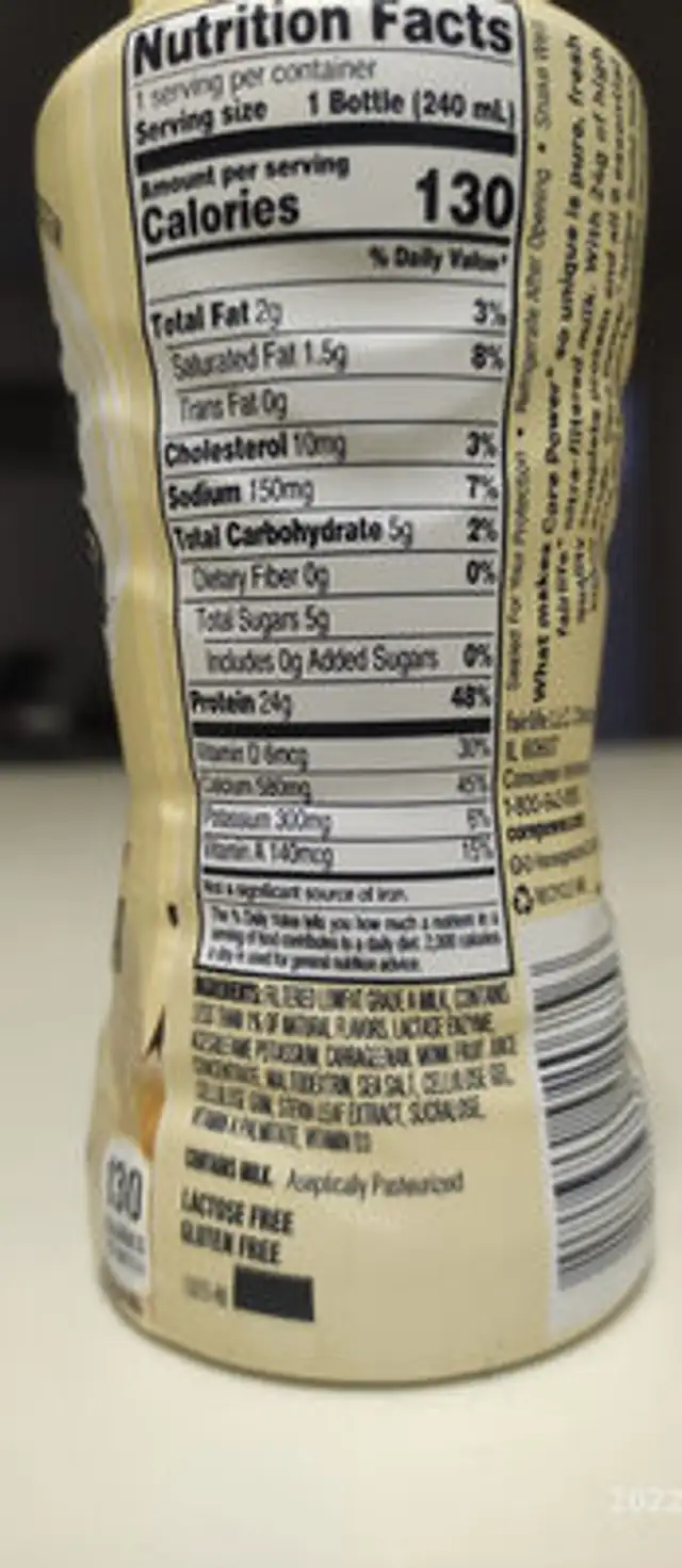 Corr Power Vanilla Protein Shake ingredients label