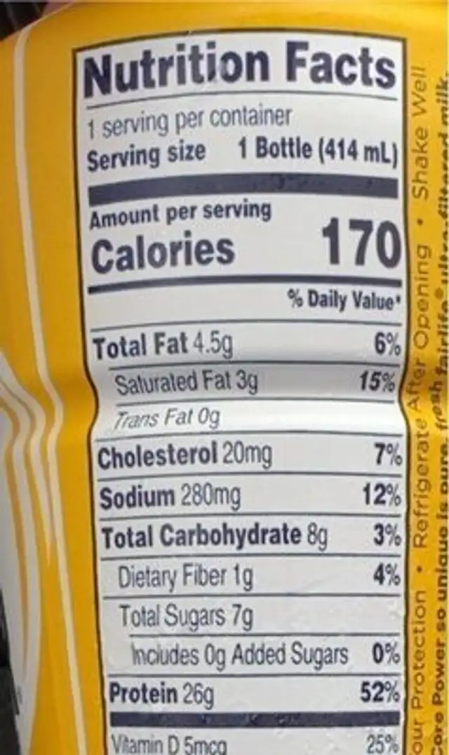 Core power protein shakes banana ready to drink nutrition facts table
