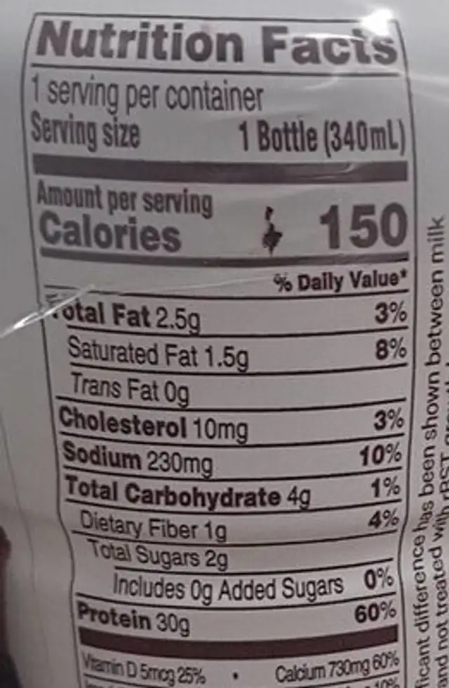 Fair life nutrition plan nutrition facts table