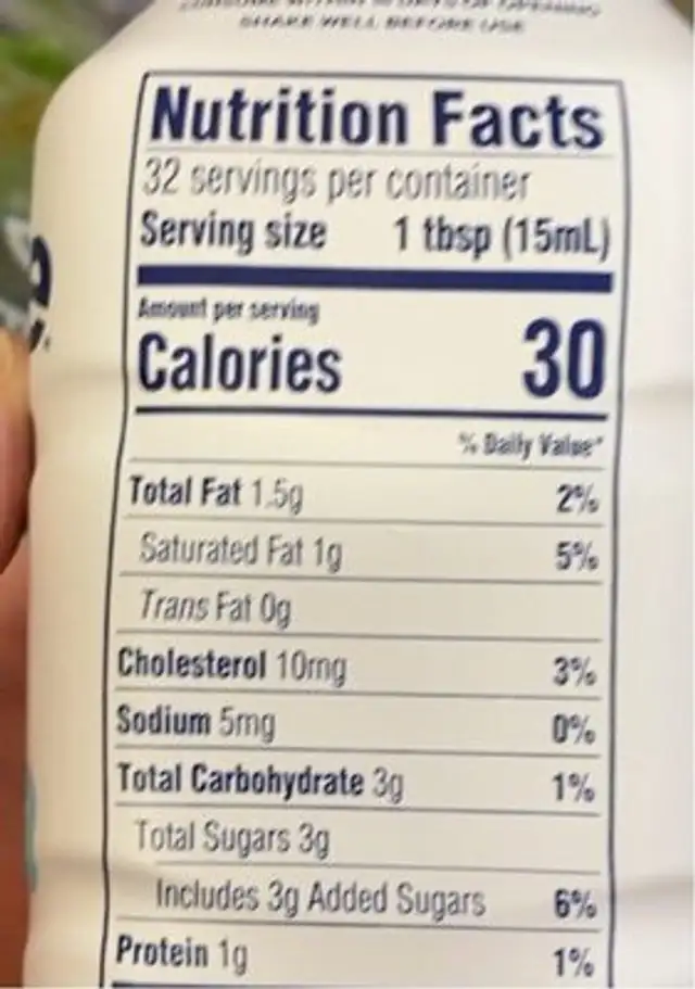 Creamer nutrition facts table