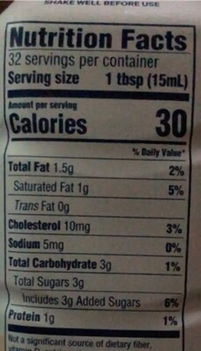 Caramel creamer nutrition facts table