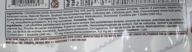 Chocolate nutrition shake ingredients label