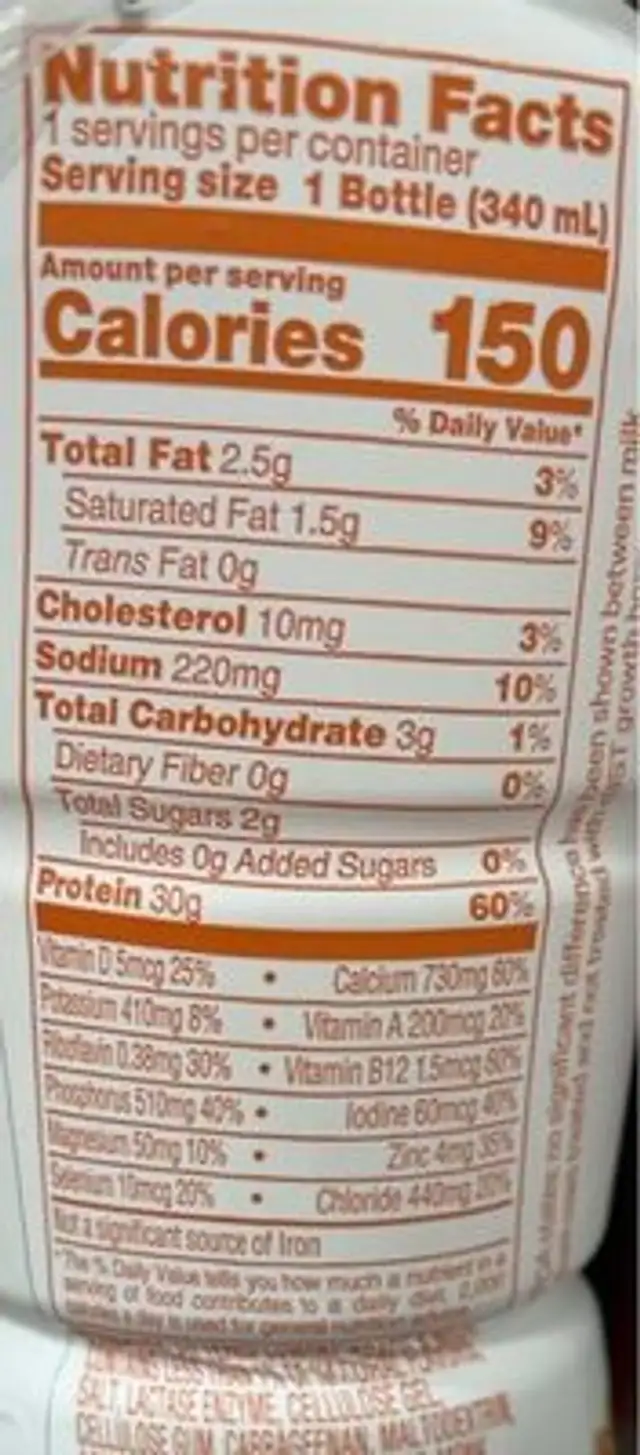 Nutrition Plan 30g High Quality Protein nutrition facts table