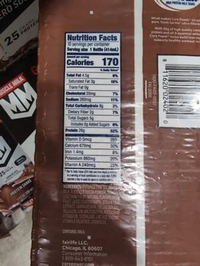 Core Power High Protien Milkshake ingredients label