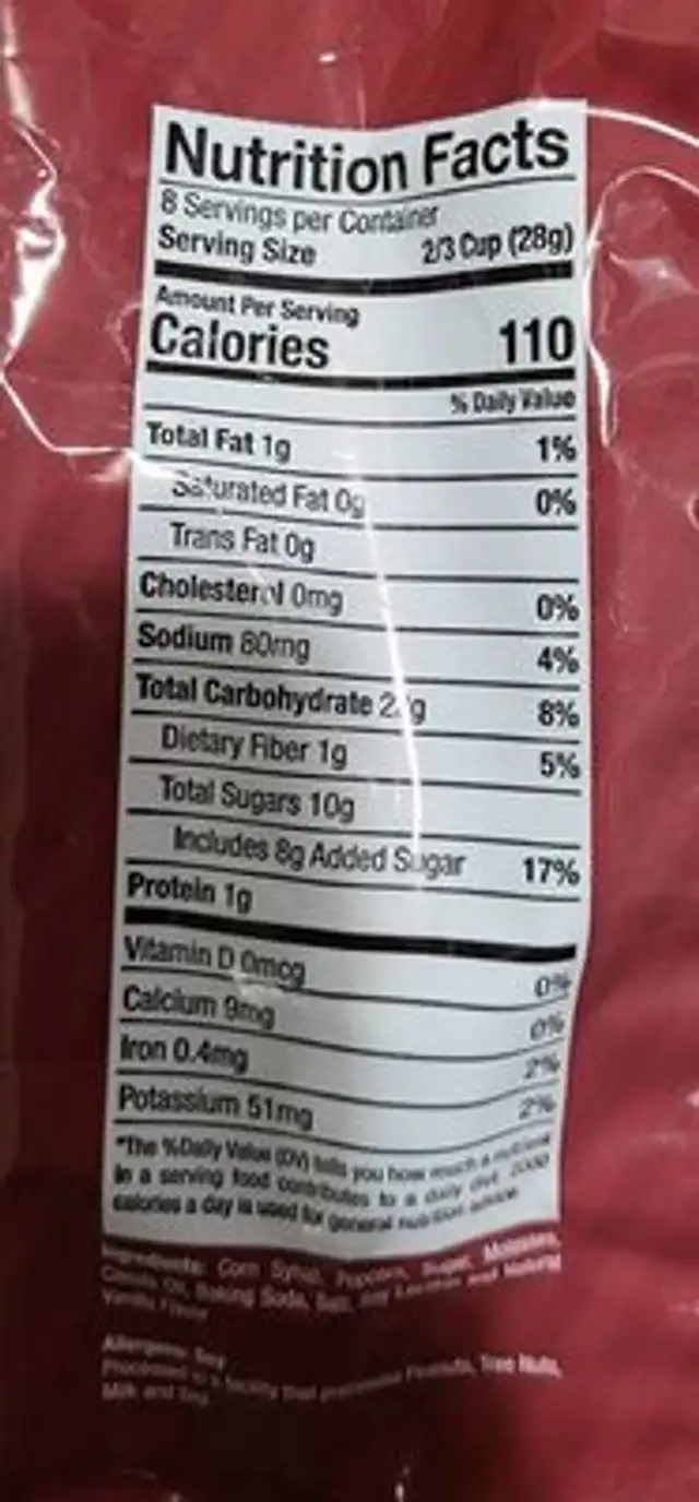 Caramel Corn nutrition facts table