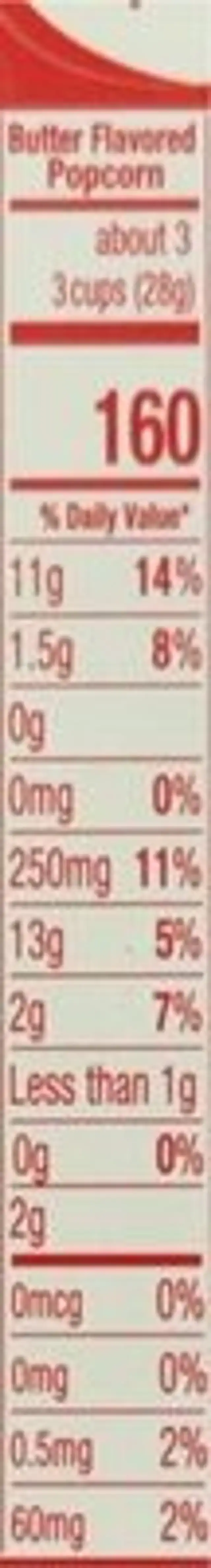 Holiday Popcorn Tin - Butter Flavor nutrition facts table