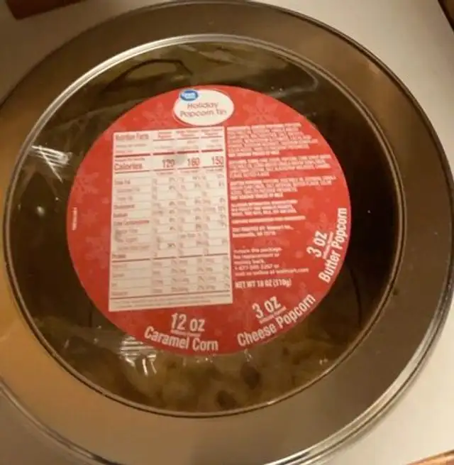 Holiday popcorn tin