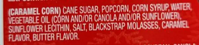 Holiday popcorn tin ingredients label