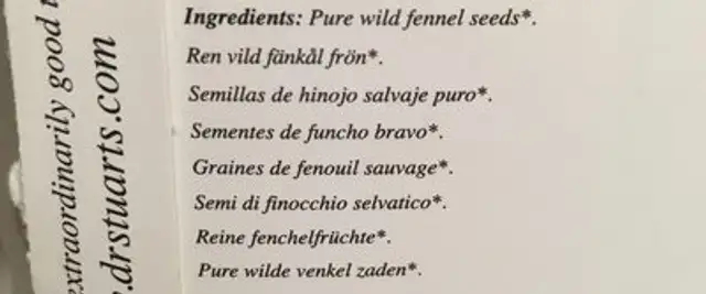 Dr Stuarts Wild Fennel - 15 Bags ingredients label