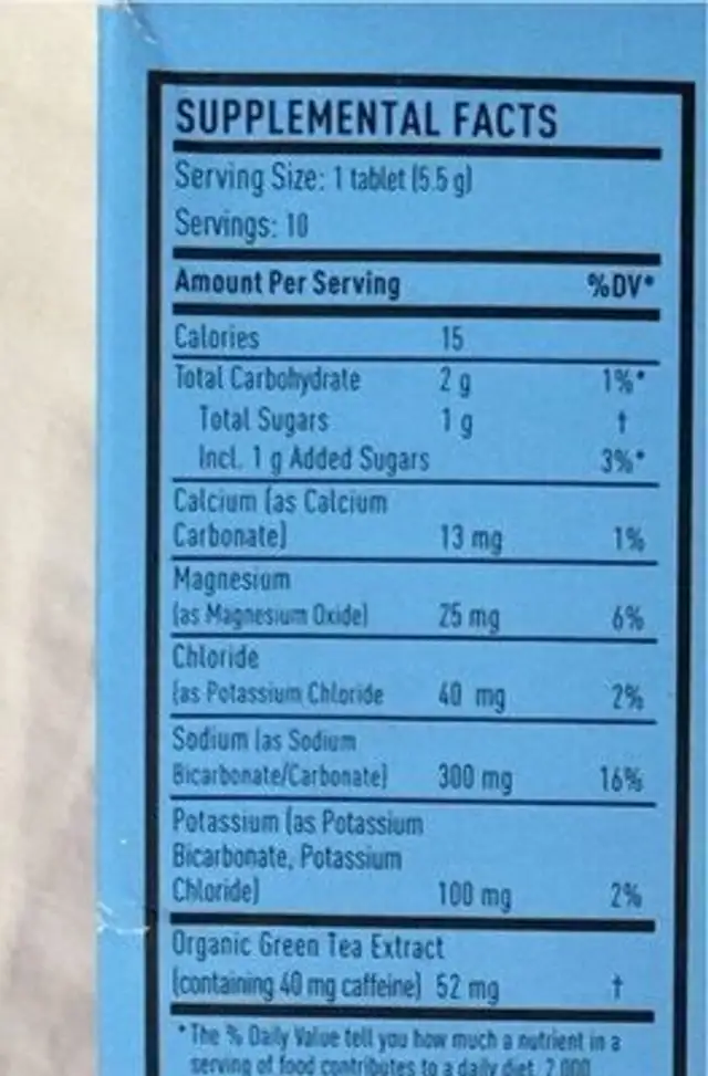 Nuum Hydration nutrition facts table