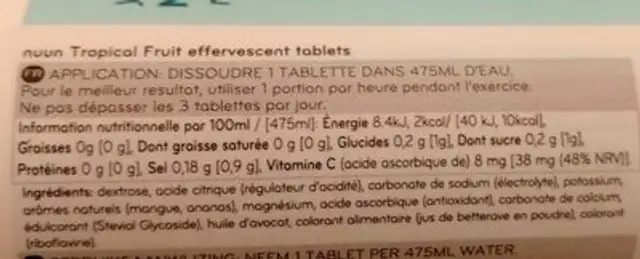 Nuun hydration ingredients label