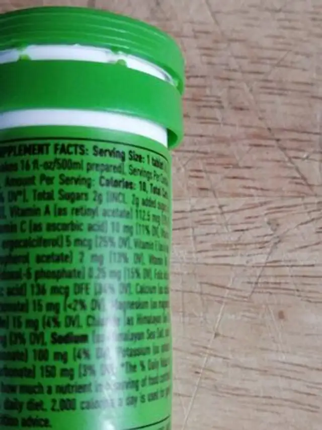 Hydration Vitamin Supplement - Grapefruit Orange ingredients label
