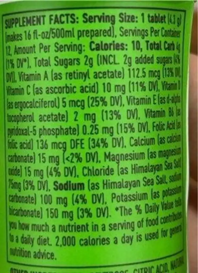 Hydration Vitamin Supplement - Grapefruit Orange nutrition facts table