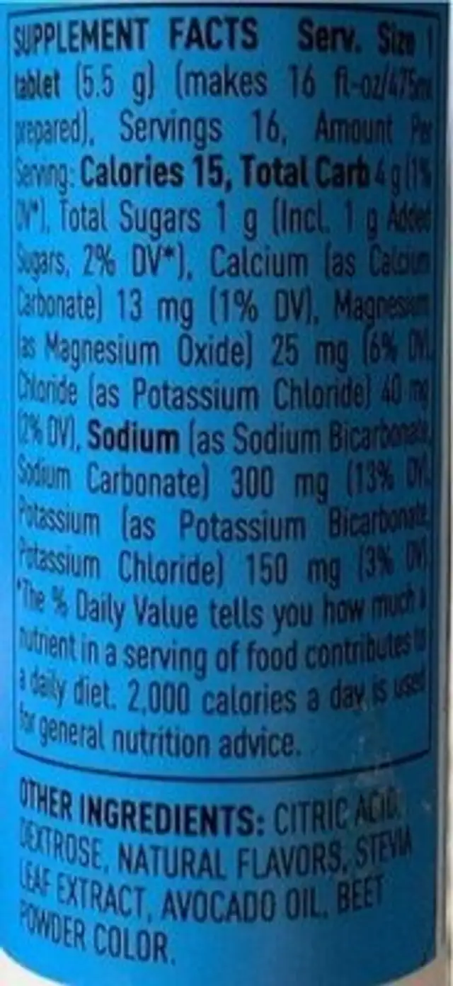 Nuun hydration nutrition facts table