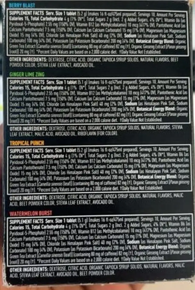 Nuun hydration nutrition facts table
