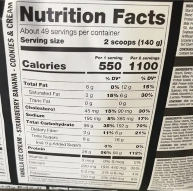 Mutant mass nutrition facts table