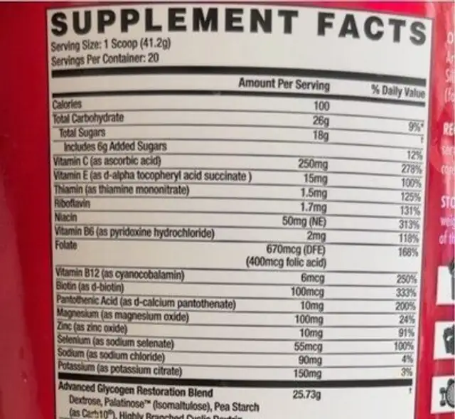 Creatine nutrition facts table