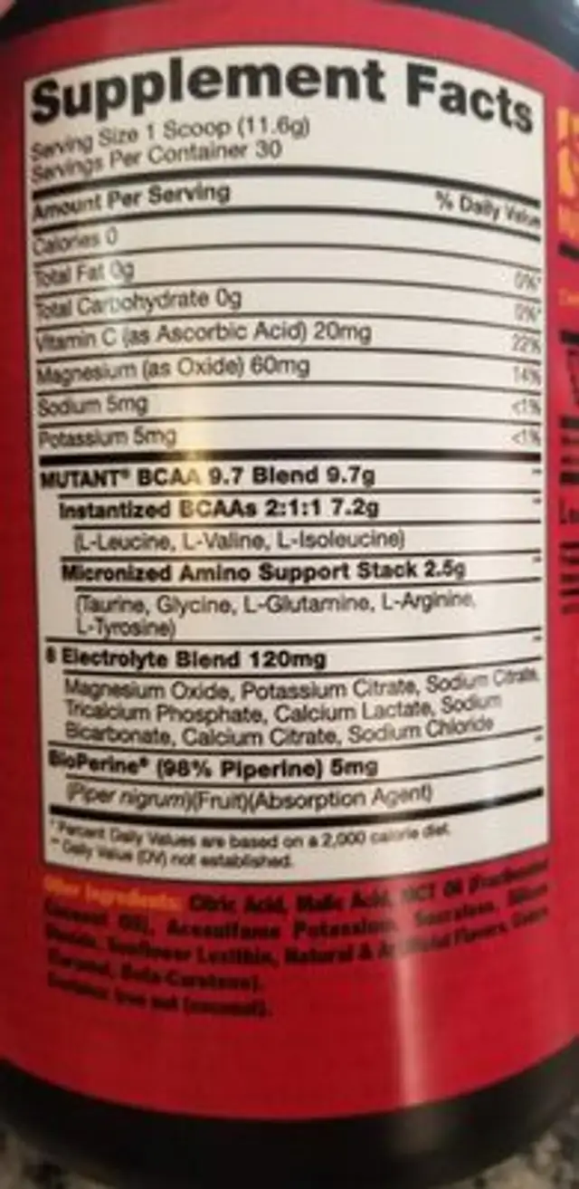 Mutant BCAA 9.7g ingredients label