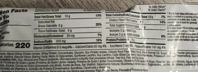 Protein Brownie nutrition facts table