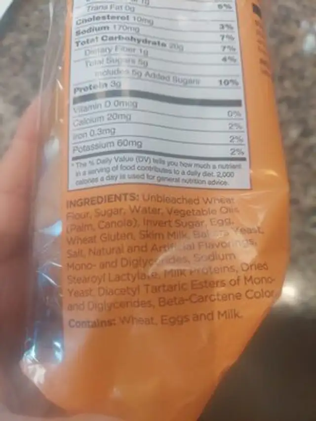 Brioche rolls ingredients label