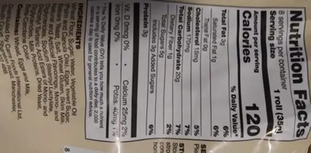 Brioche rolls nutrition facts table